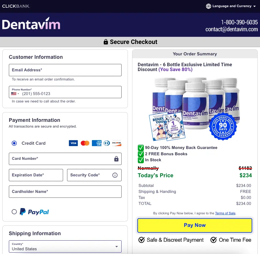 Dentavim order page